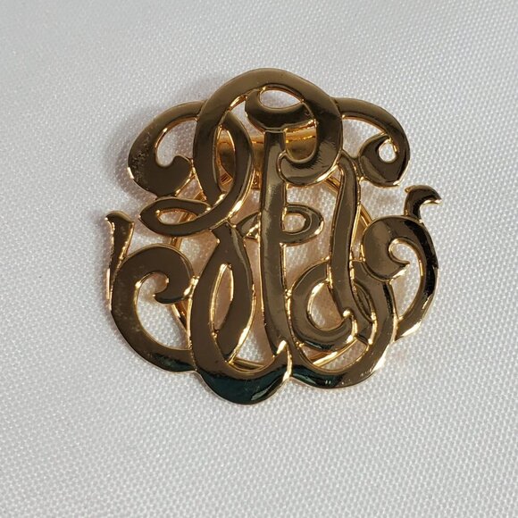 Vintage Jeri-Lou Gold-Tone Monogrammed Folding Scarf Clip 1.5 inches - Picture 1 of 7